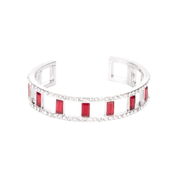 Red & White Multi Shape Crystal Bangle Bracelet Silver Tone Women’s Size OSFM - Picture 1 of 4